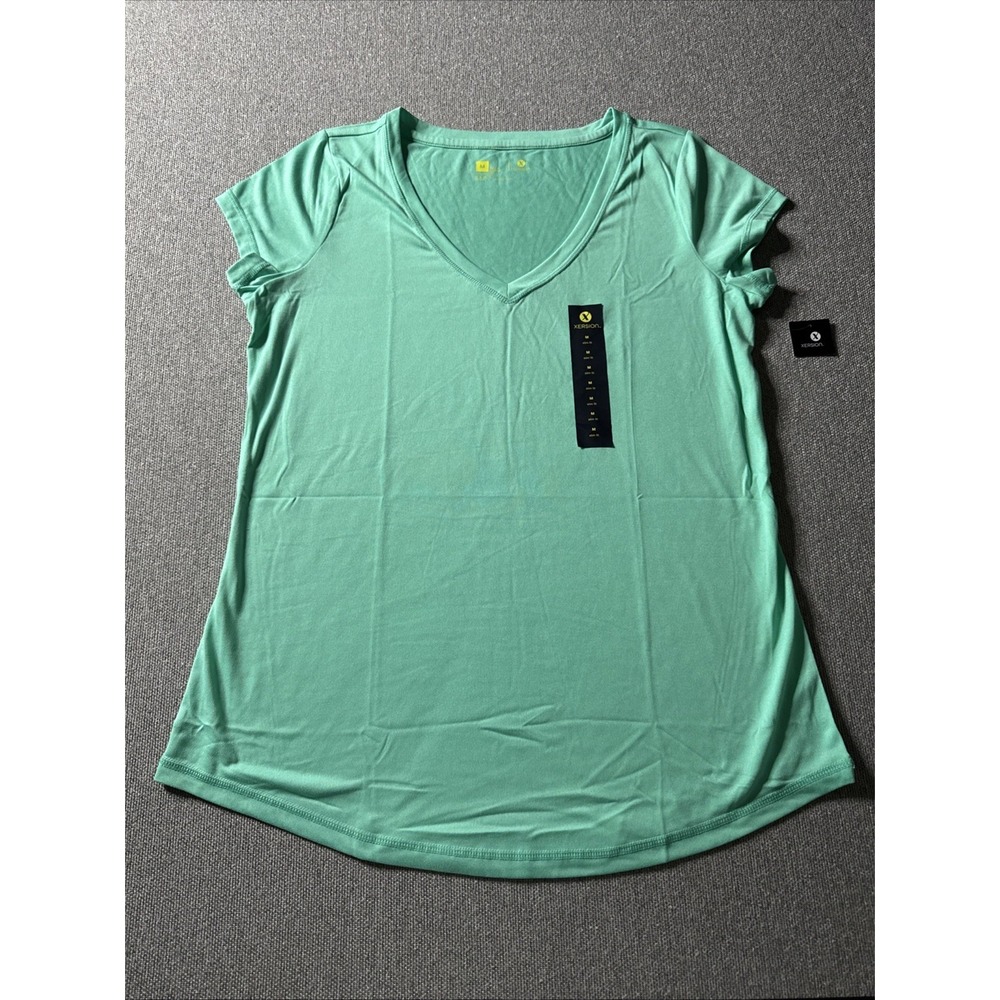 Xersion Womens Pullover T-Shirt V-Neck Green Slim Fit Size Med Workout, Fitness